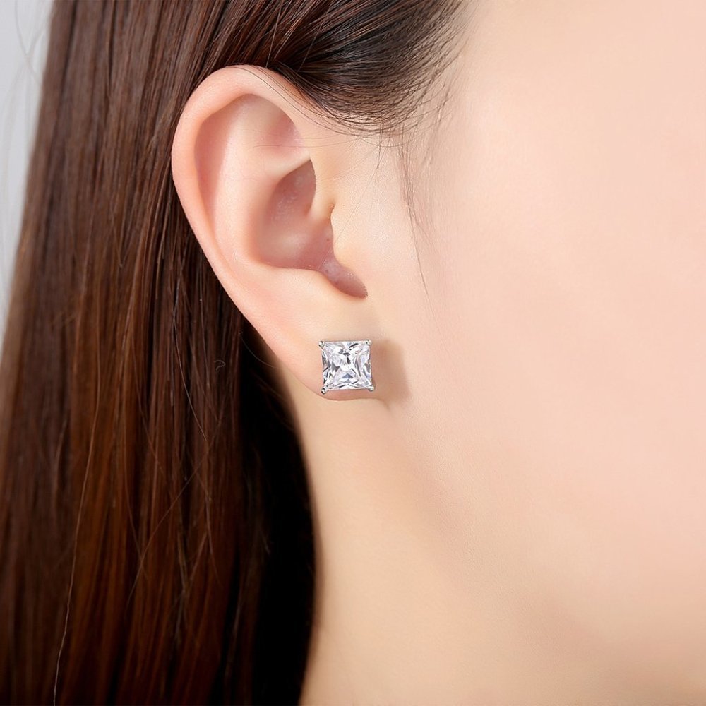 6MM S925 Sterling Silver CZ Stud Earrings for Women/Girl, US19251031